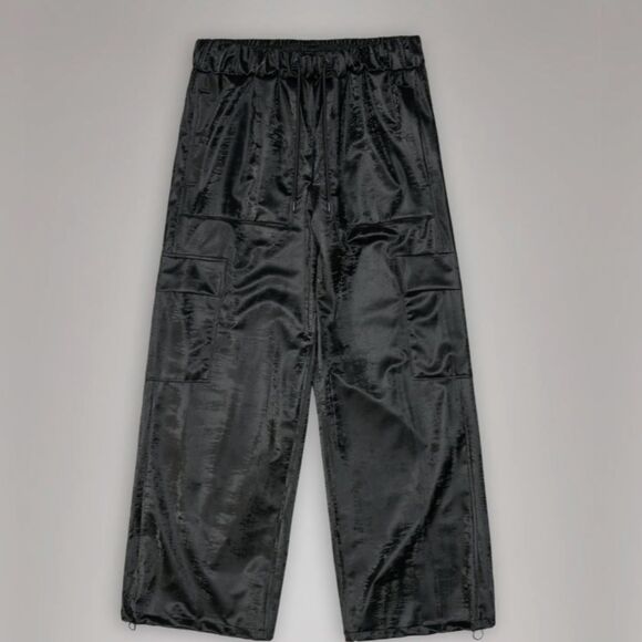 RAINS Cargo Rain Pants Wide-Leg Women's M Black Metal NWT - Picture 1 of 7